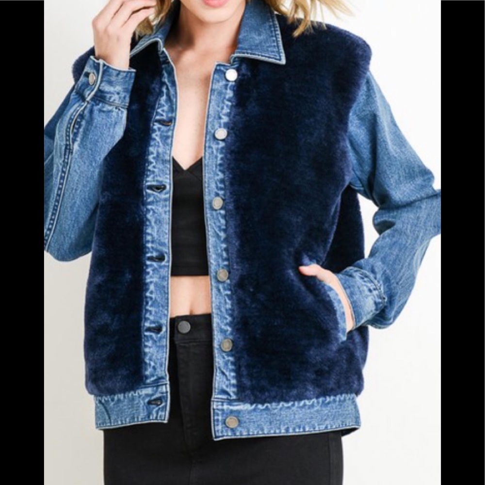 Denim and fur jacket